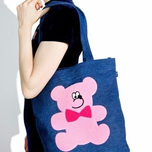 Lazy Oaf Pink Bear Tote Bag Denim